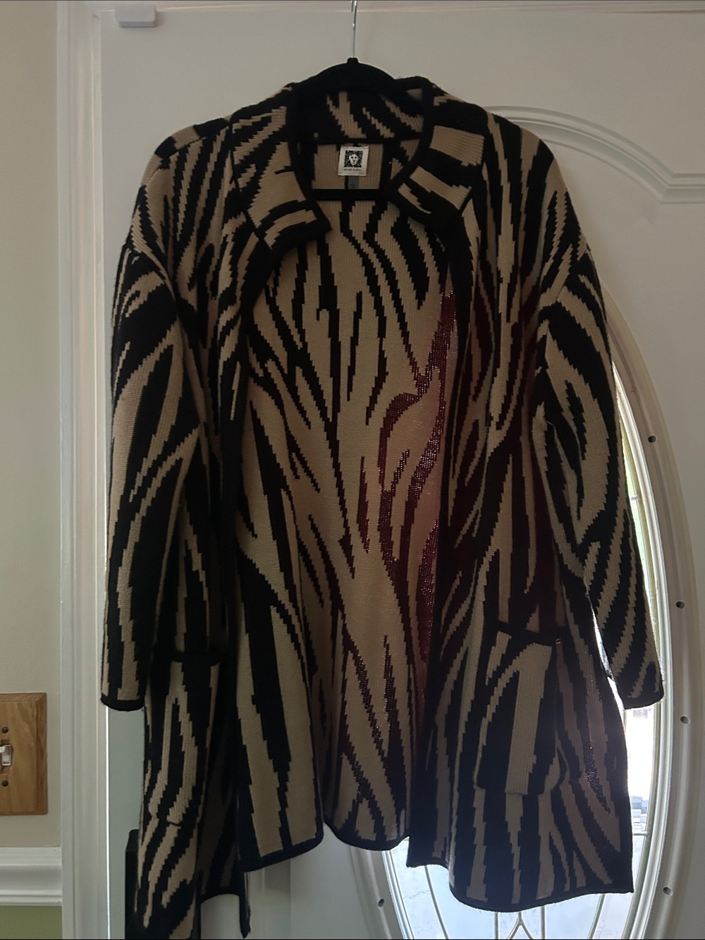 Anne Klein Black & Tan Striped Knit Cardigan